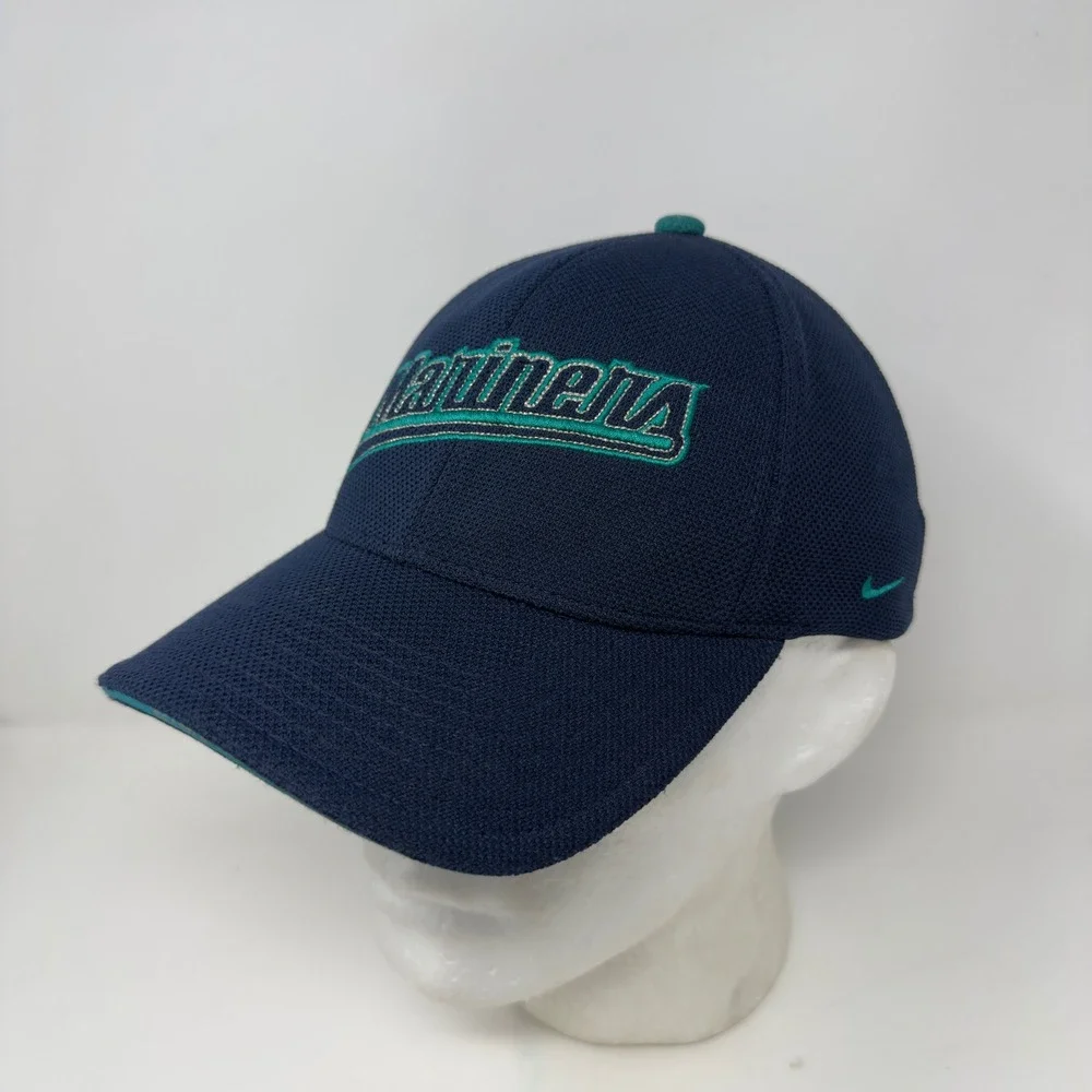 Nike Seattle Mariners Flexfit Hat Mens Navy Blue Teal Mesh MLB Baseball Cap L/XL